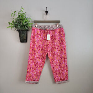 NEW Sundance Pull Up Pants Leia Pink Cropped Floral Lightweight Cuffed Ankle